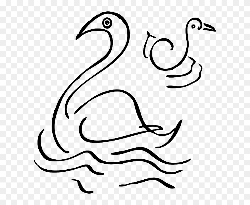 Water, Bird, Swan, Waves, Doodle, Wave, Cartoon, Fly - Swan Clip Art - Png Download