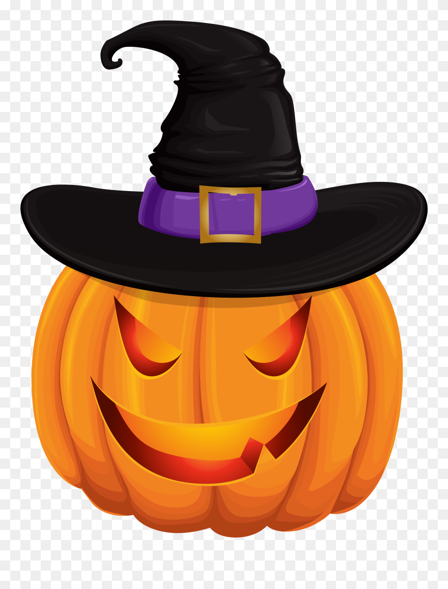 Halloween Pumpkin With Witch Hat Transparent Clip Art - Png Download