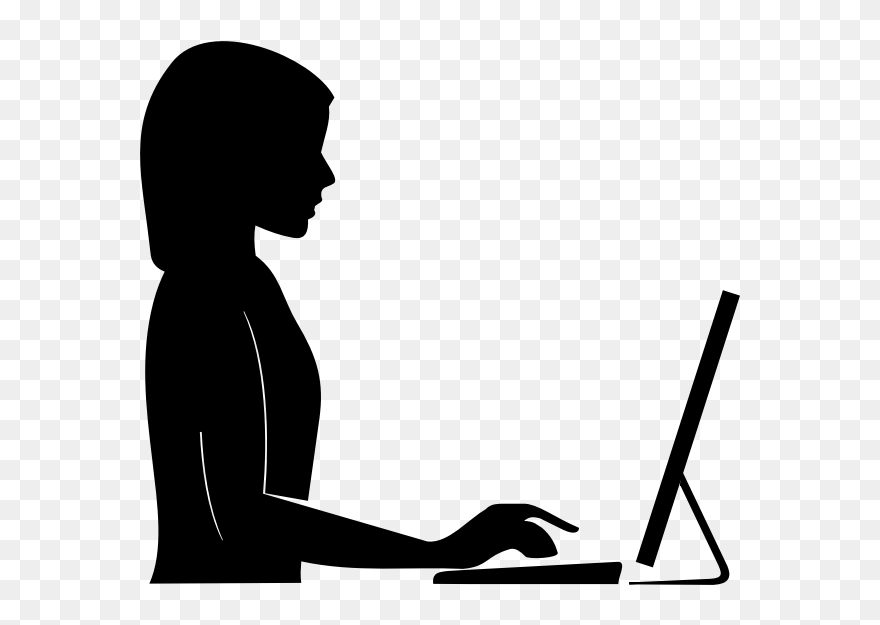 Female Silhouette With Extended Arm At Computer Vector - Woman On Computer Silhouette Clipart