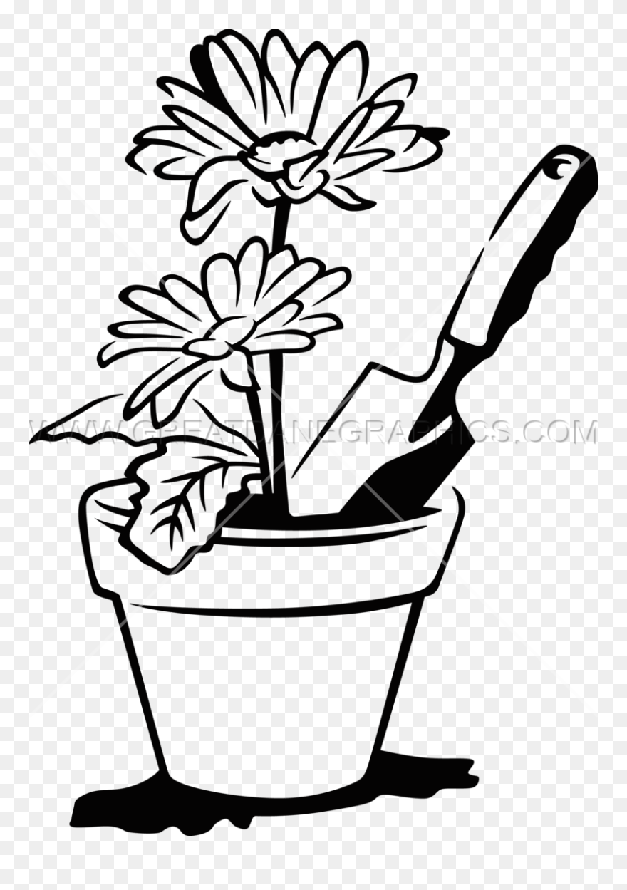 Flower Pot With Stems Clipart Black And White Clip - Flower Pot For Drawing - Png Download