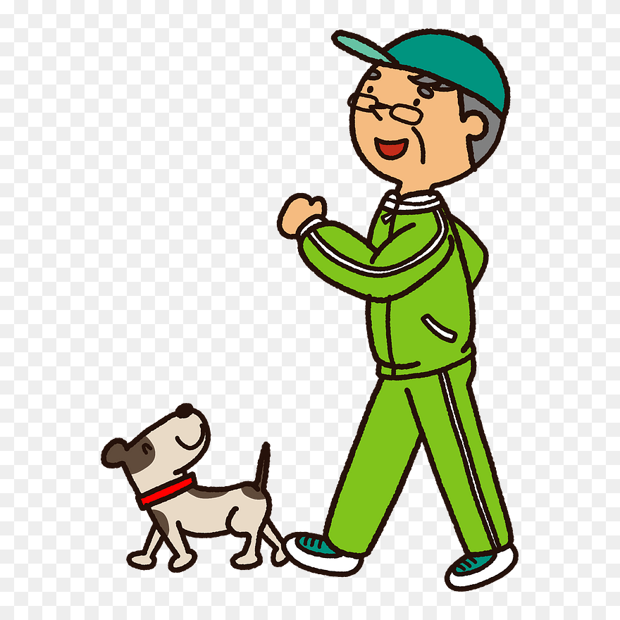 Senior Man Walking Dog Clipart - Illustration - Png Download