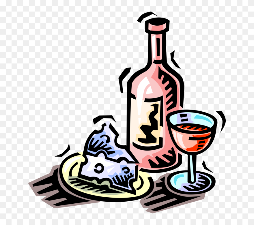 Vector Illustration Of Wine Bottle Alcohol Beverage - Wine And Cheese Clip Art - Png Download