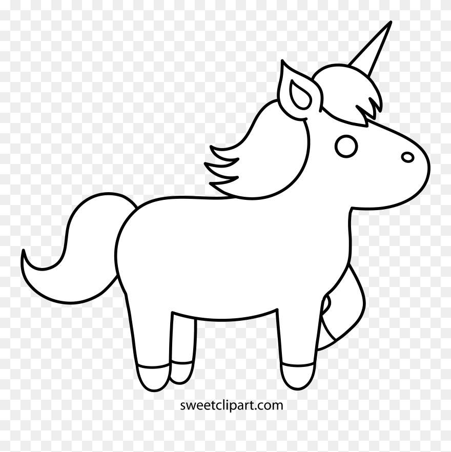 Unicorn Clipart Outline - Easy Cartoon Coloring Pages - Png Download
