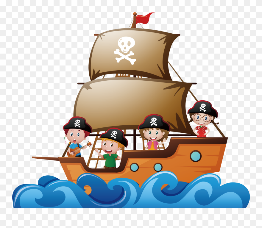 Piracy Child Ship Illustration - Pirate Kids Clip Art - Png Download