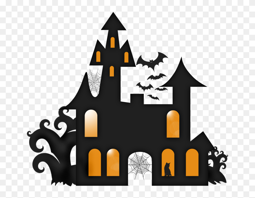 Haunted House Silhouette Clip Art - Halloween House Clip Art Black And White - Png Download