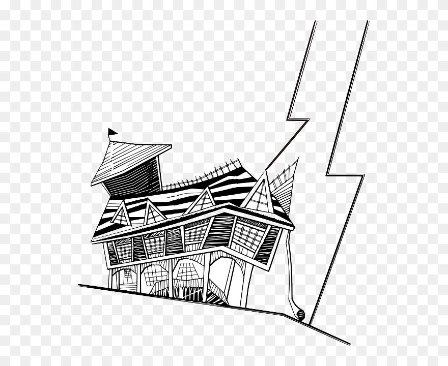 Haunted, House, Building, Spooky, Halloween, Lightning - Crooked House Clipart Png Transparent Png