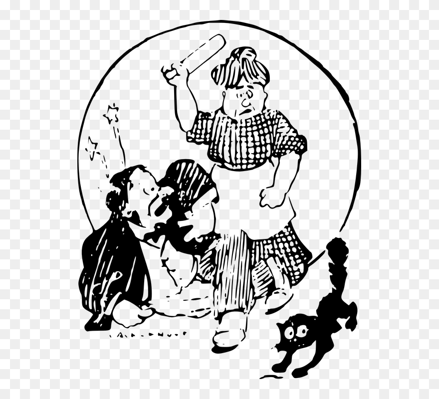 Hd Cat Lady Rolling Pin Hitting Chasing - Clipart Woman Hit Man - Png Download