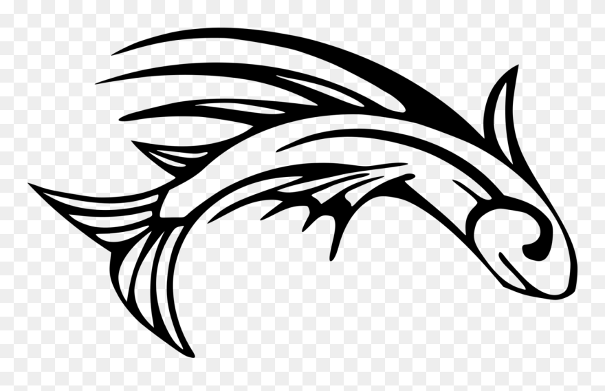 Line Art,head,leaf - Stylised Fish Png Clipart