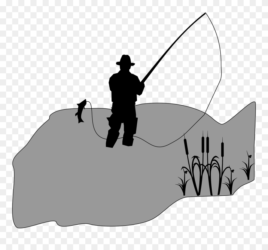 Fishing Fisherman Clip Art - Easy Fishing Pole Drawing - Png Download