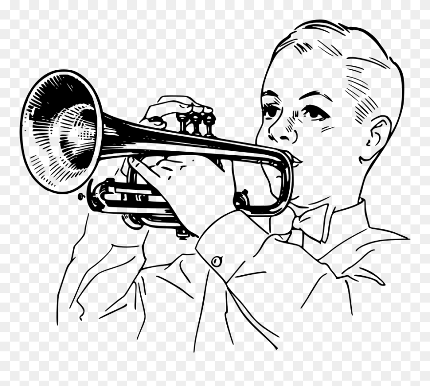Boy Playing Cornet Png Clip Arts For Web - Boy With Playing Trumpet Drawing Transparent Png