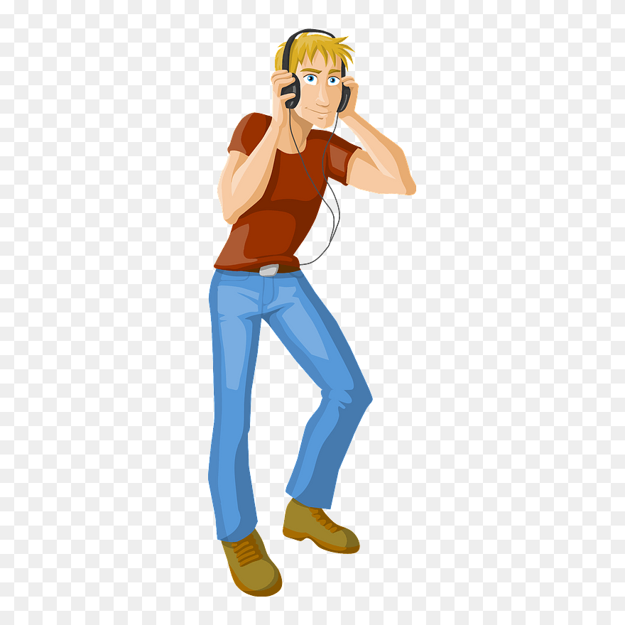 Man Headphone Music Clipart - Cartoon Man With Earphone - Png Download