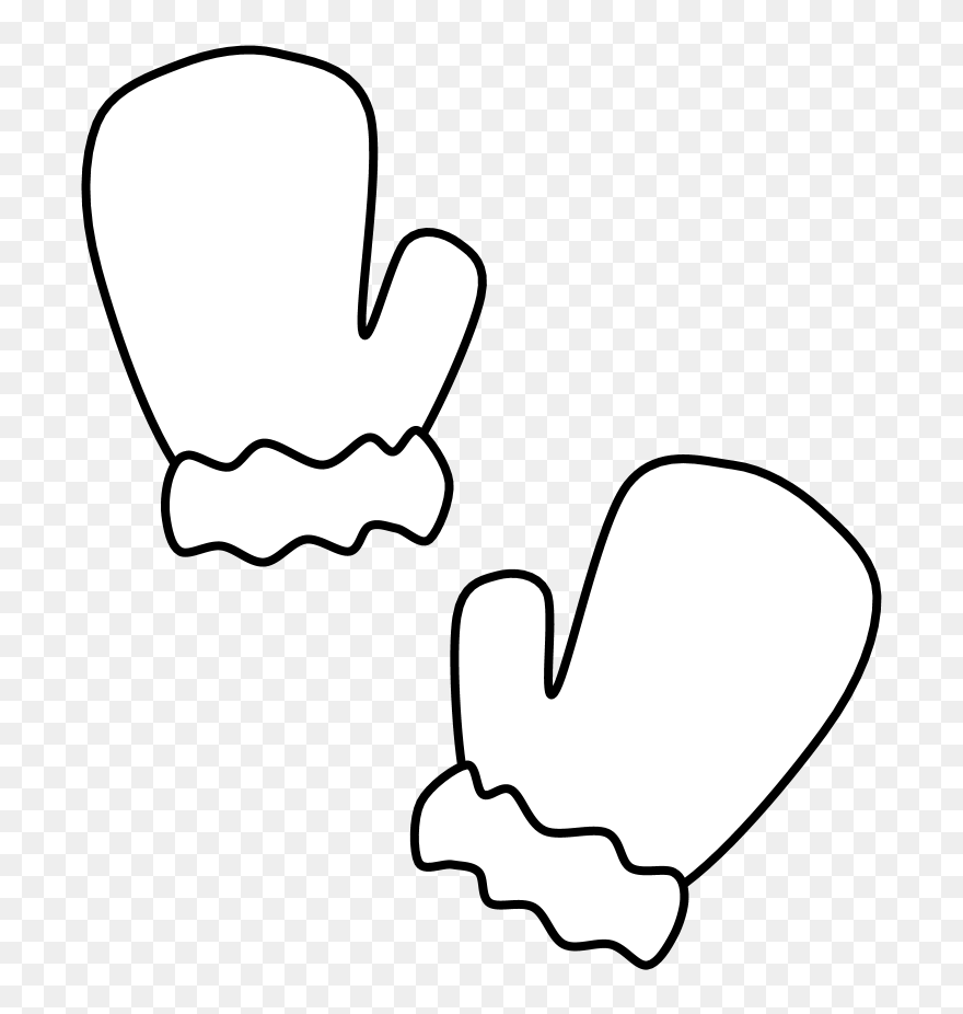 Mittens, Fur Cuff, Black And White - Illustration Clipart