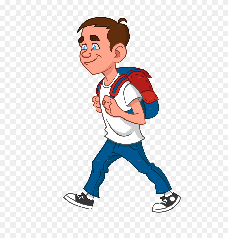 Clipart Walking Boy School Bag - Animated School Boy Png Transparent Png