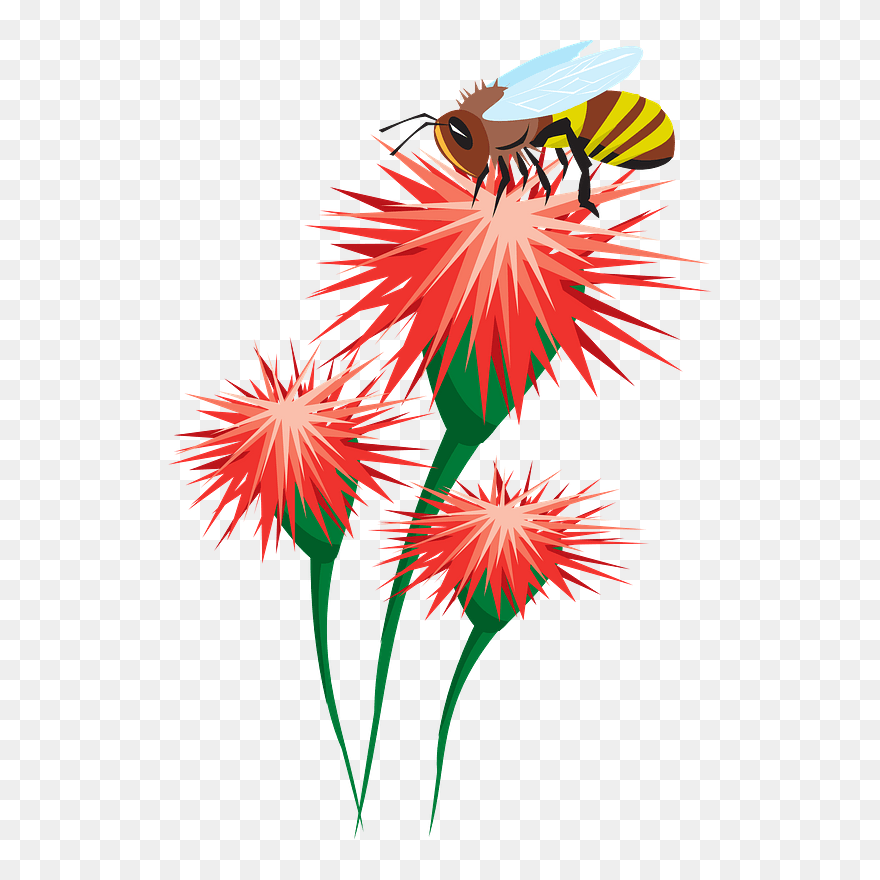 Bee On A Flower Clipart - Cartoon Bees - Png Download