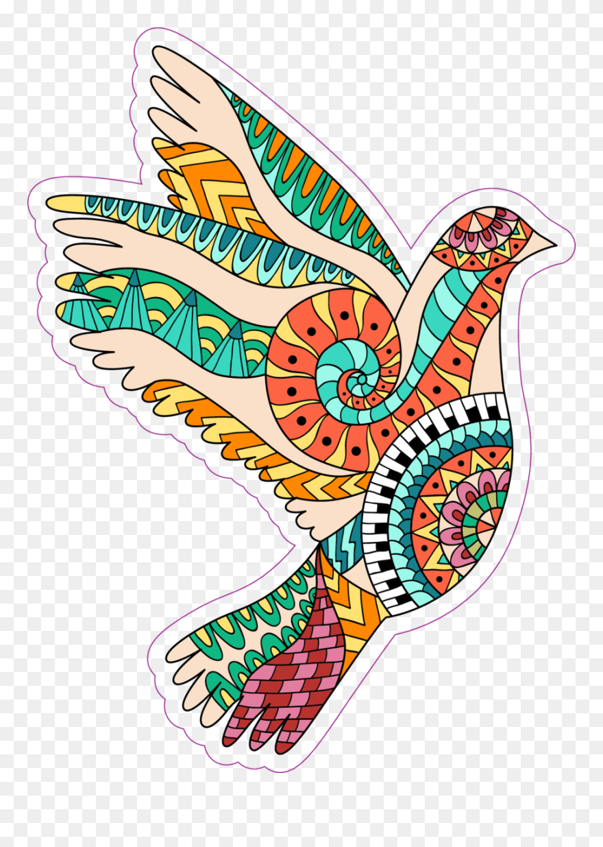 Zentangle Bird Hippie Sticker - Hippie Bird Clipart