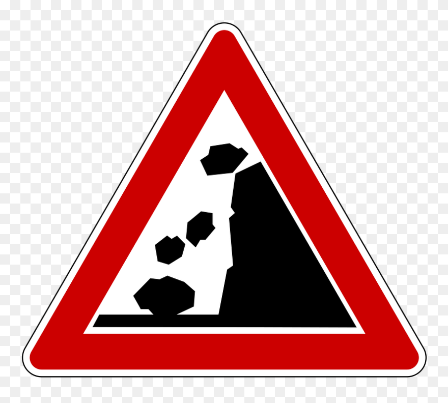 Falling Rocks Warning Road Sign - Falling Rocks Sign Png Clipart