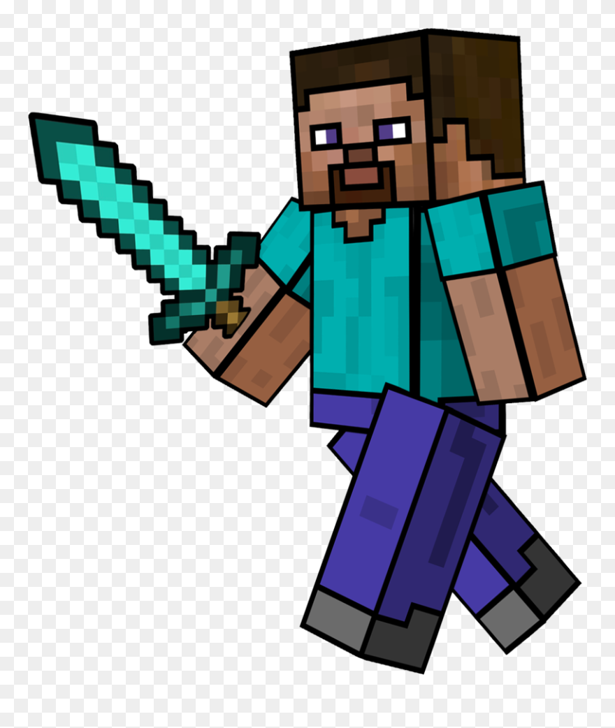Clip Free Minecraft Steve Clipart - Minecraft Steve With A Diamond Sword - Png Download