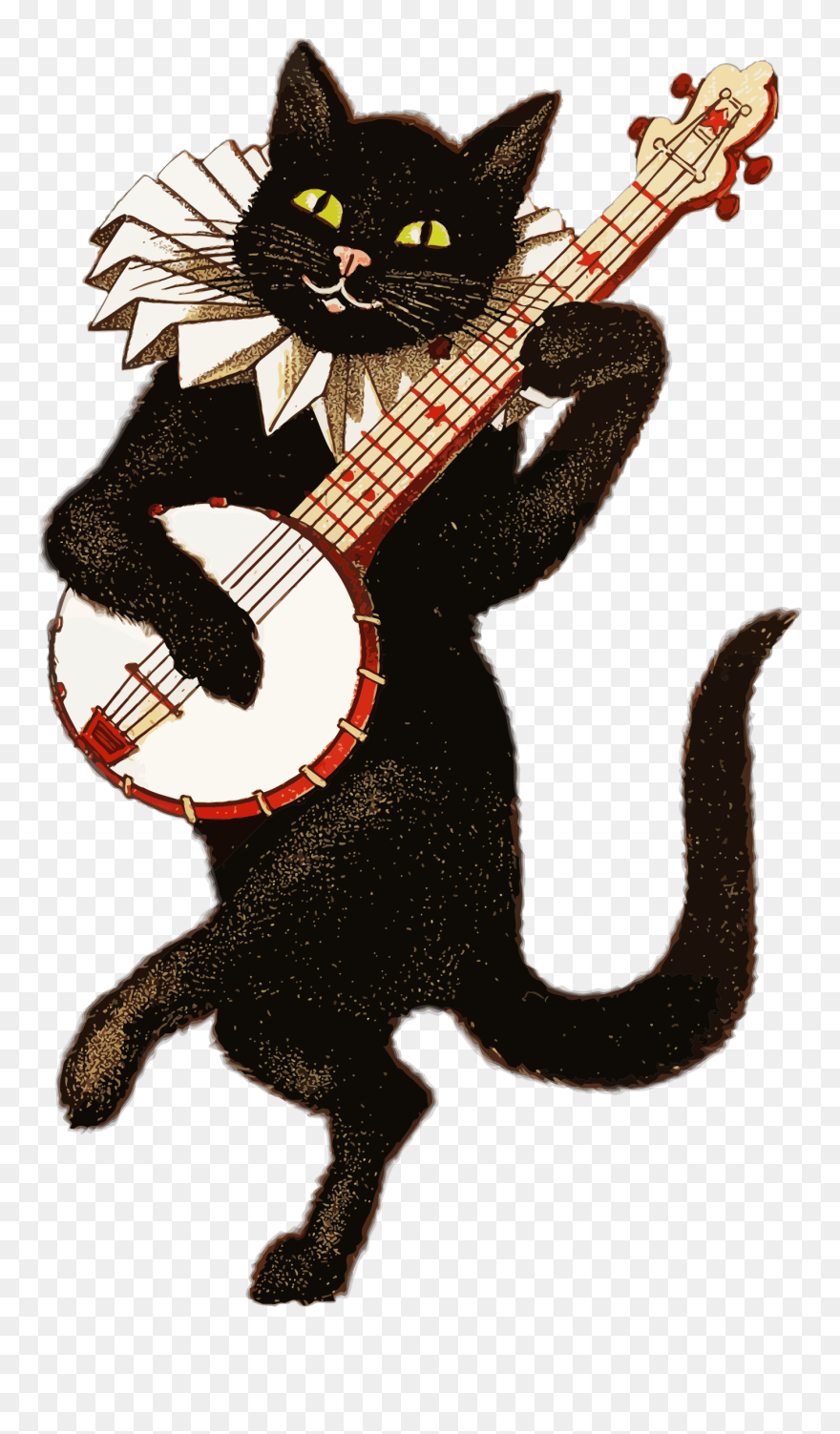 Cat Clipart Vintage - Cat Playing Banjo - Png Download