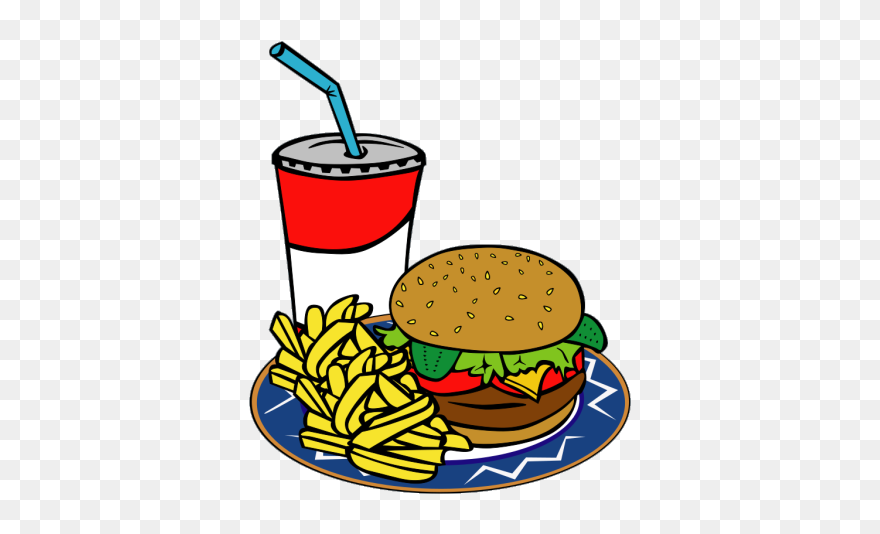 Fries Burger Soda Fast Food Png Images - Plate Of Food Colouring Clipart