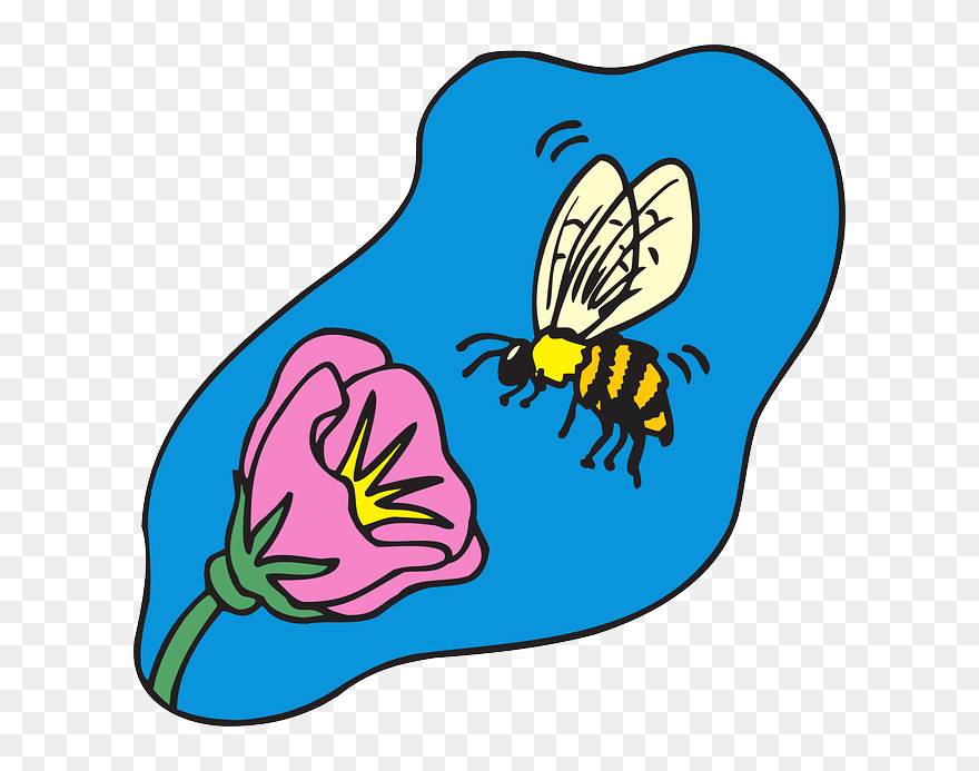 Bee Flower Clipart Black And White Library Bee With - Bee In Flower Clipart - Png Download
