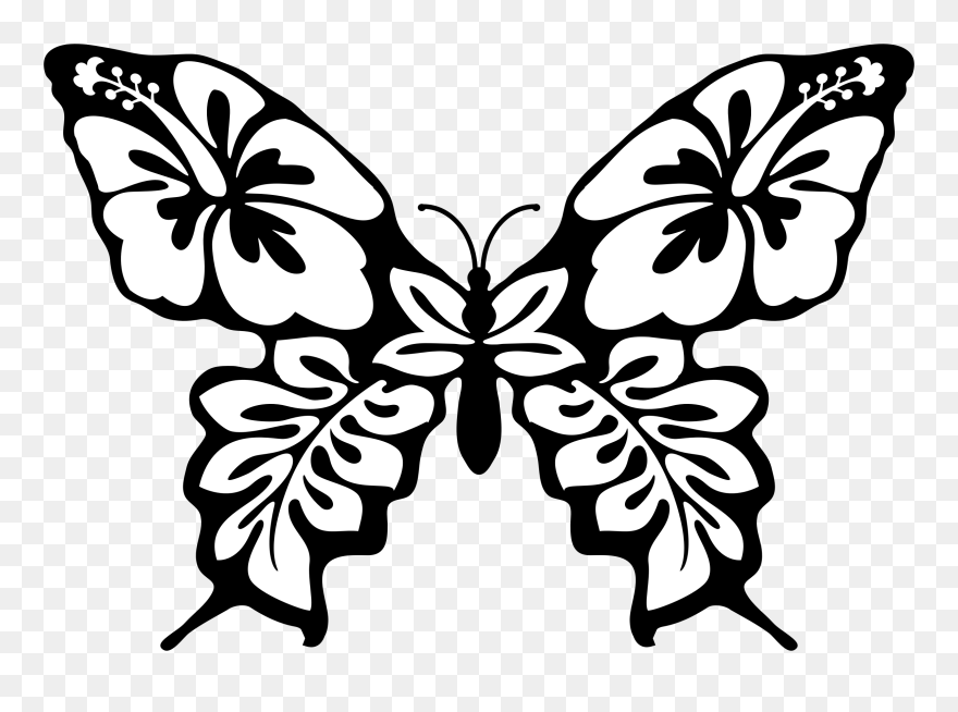 Butterfly Flower Clip Art Black And White - Png Download