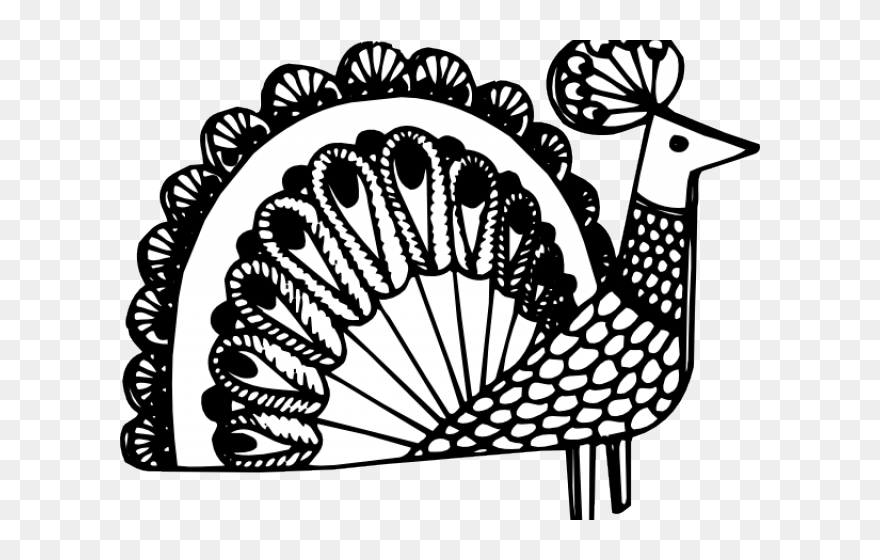 Transparent Fan Clipart Black And White - Black Line Peacock Art Design - Png Download