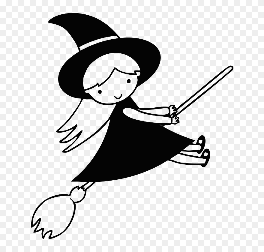 Flying Witch Line Art Clipart - Cartoon Witch Drawing - Png Download