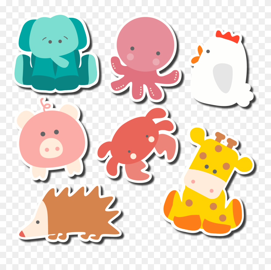Animal Cartoon Clip Art Seven Cute Animal Stickers - 动物 贴纸 - Png Download