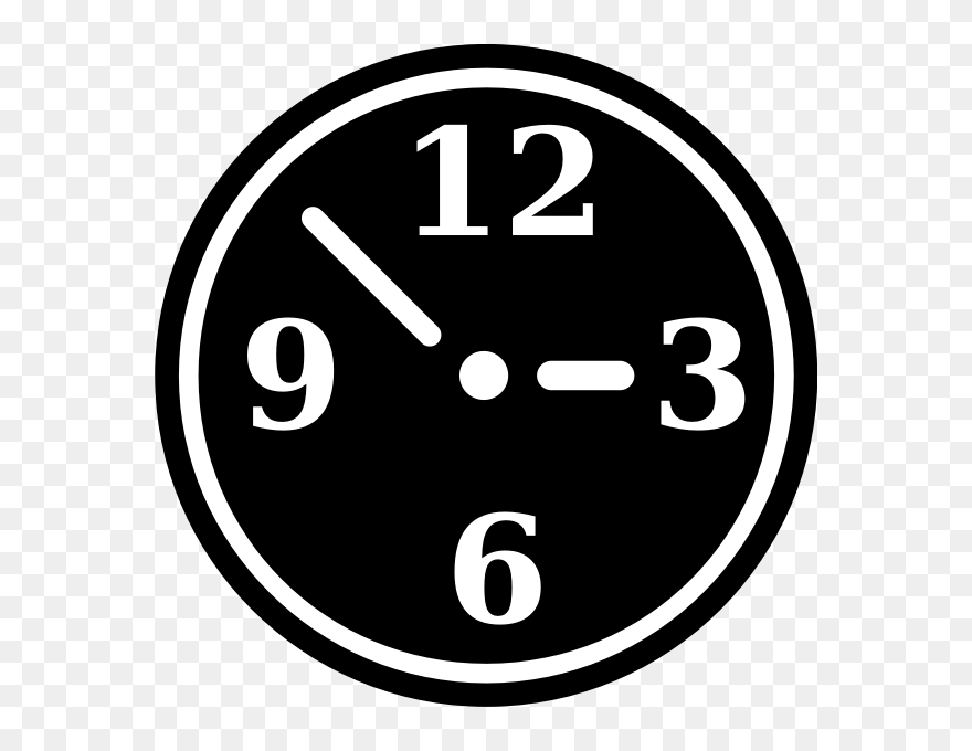 Vector Drawing Of Black And White Manual Clock Symbol - Circle Clipart