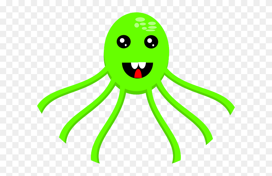 Octopus, Octopede, Kraken, Green, Comic, Cartoon, Face - Cartoon Free Clipart Octopus Clipart - Png Download