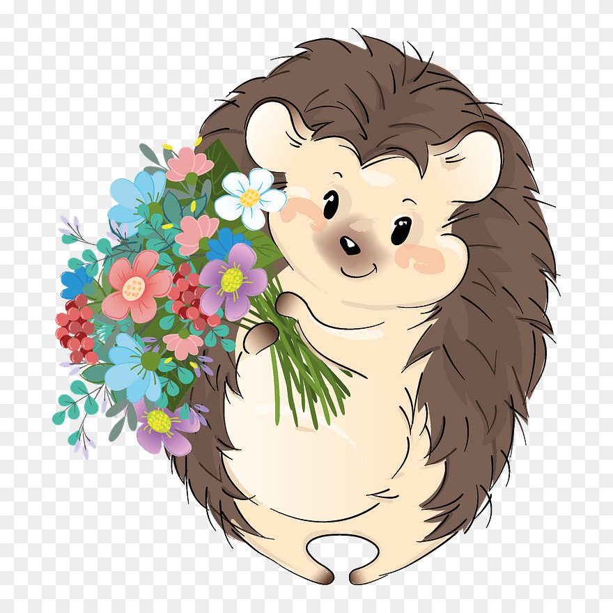 Cute Hedgehog With Flowers Clipart - Cartoon - Png Download