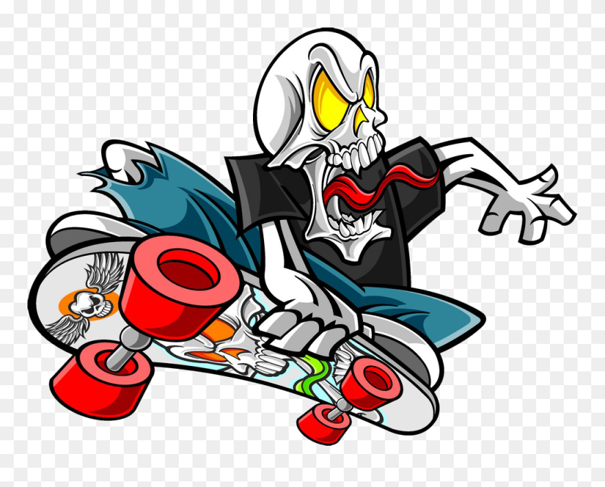 Skating Snowboarding Skull Roller Skateboarding Png - Vector Skateboard Png Clipart