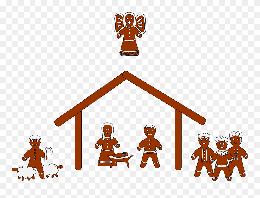 Gingerbread Nativity Scene Clipart - Gingerbread Man Nativity Clipart - Png Download