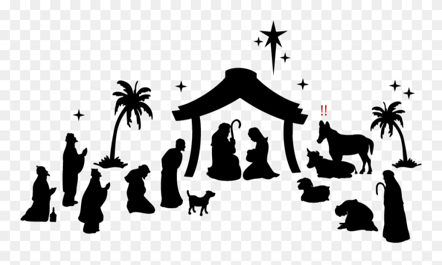 Nativity Scene Clipart Black And White - Png Download
