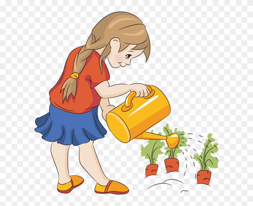 Plants Clipart Helper - Girl Watering Plants Clipart - Png Download