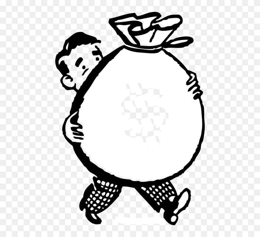 Man Person Money Big Fifties Bag Walk Walking - Man Carrying Big Bag Clipart