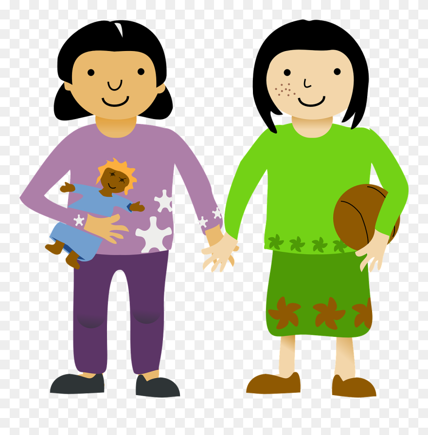 Girl Friends Clip Art At Clker Com Vecto Girl Friends - Girls Holding Hands Clipart - Png Download