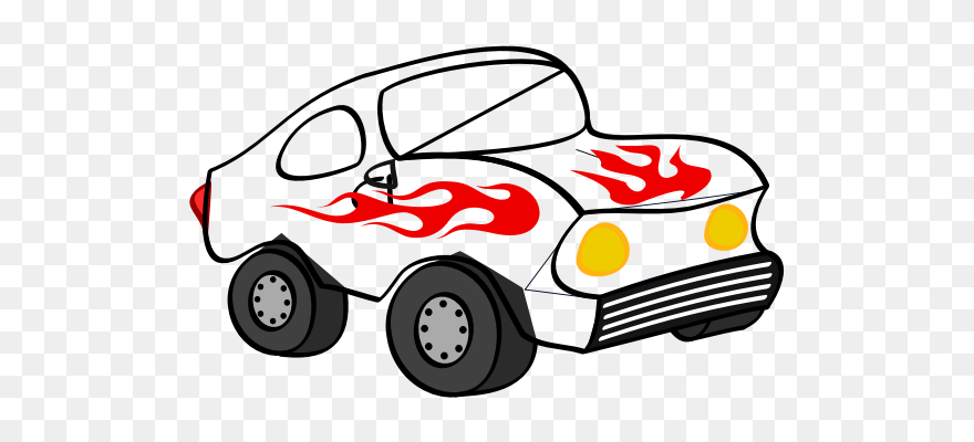 Black And White Fun Car - Hot Wheels Cartoon Drawing Clipart