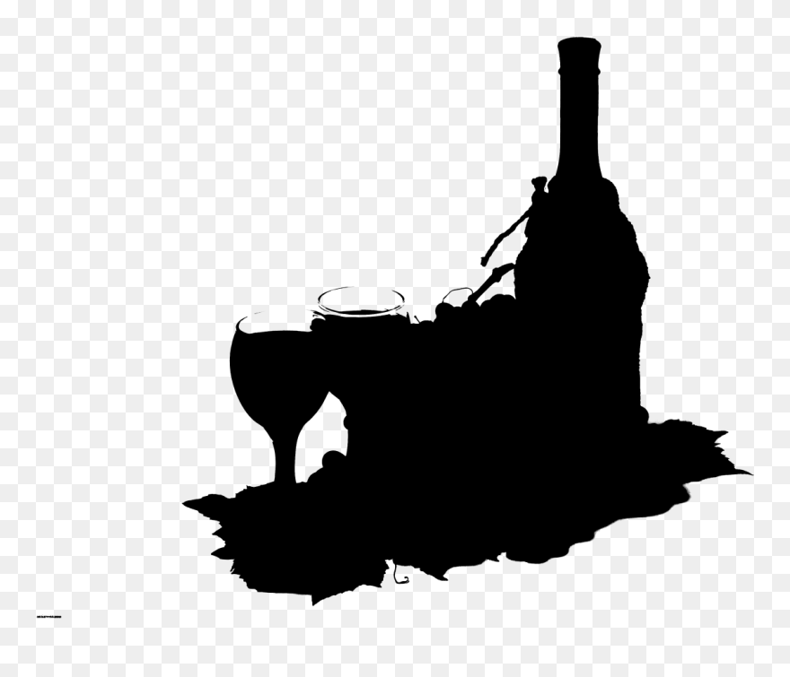 Wine Clip Art Silhouette Bottle Black M - Silhouette - Png Download
