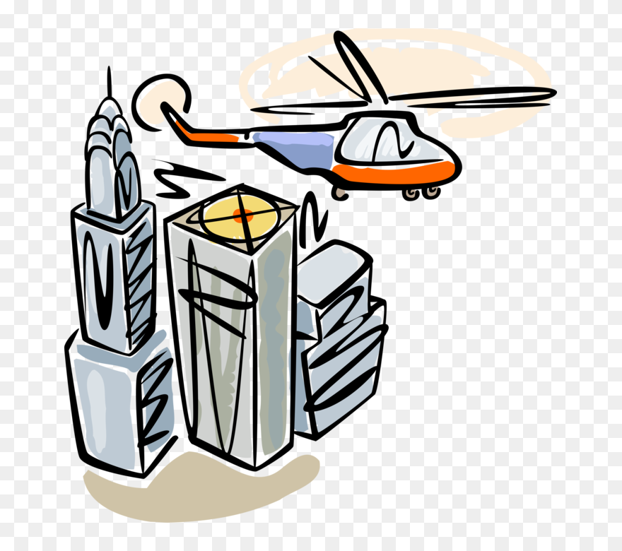 Vector Illustration Of Helicopter Aircraft Flies Over - Cartoon Helicopter New York Clipart