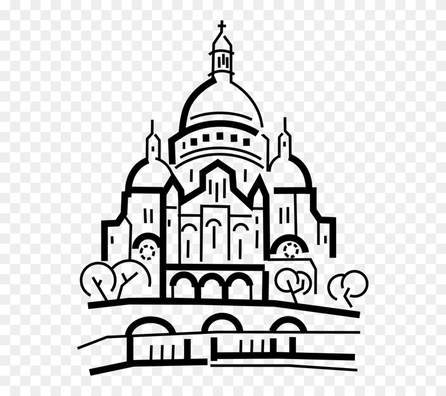 Vector Illustration Of Montmatre Sacré-cœur Basilica - Montmartre Sacre Coeur Clip Art - Png Download