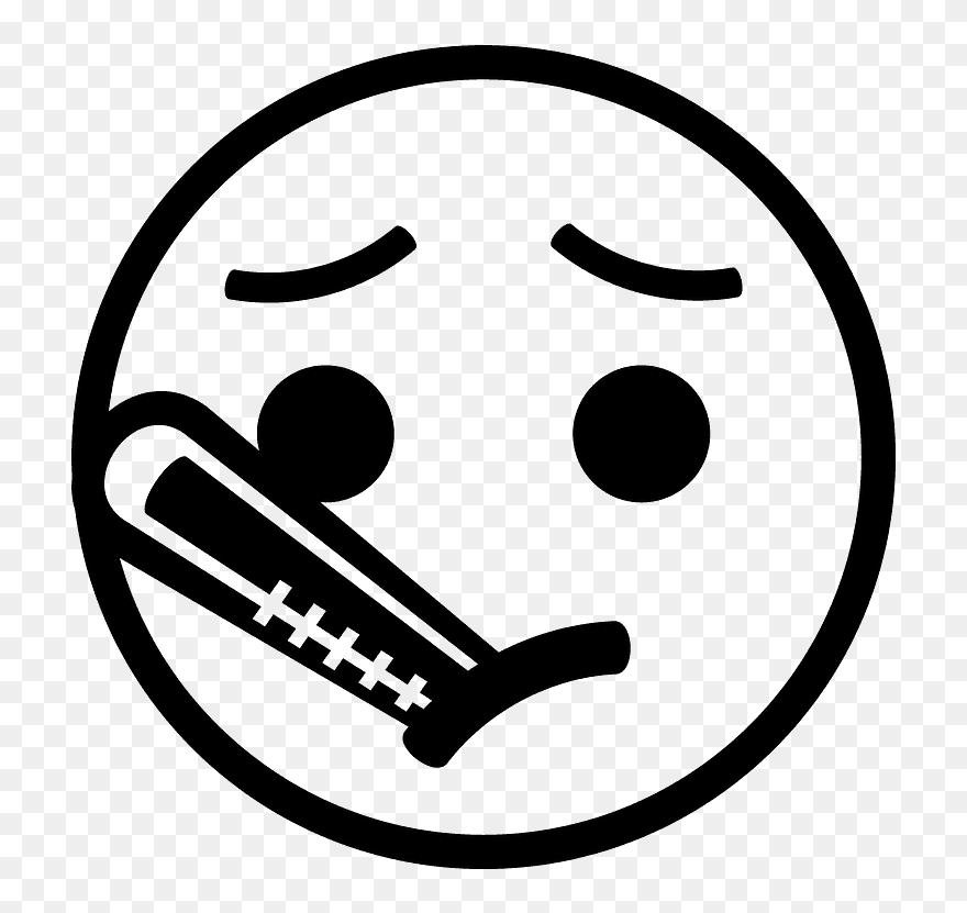 Face With Thermometer Emoji Clipart - Sick Black And White Clipart - Png Download
