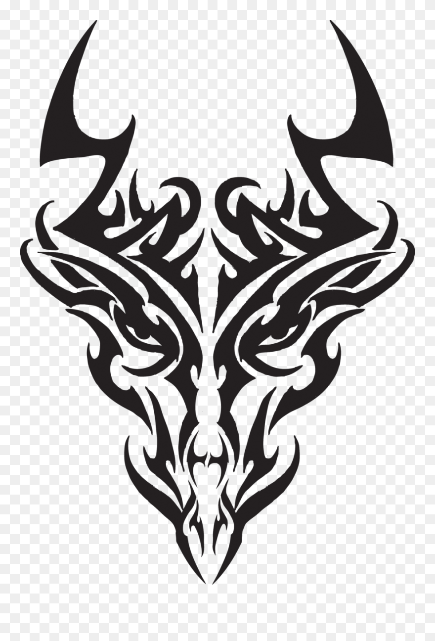 Tribal Dragon Face - Simple Drawing Dragon Tattoo Clipart