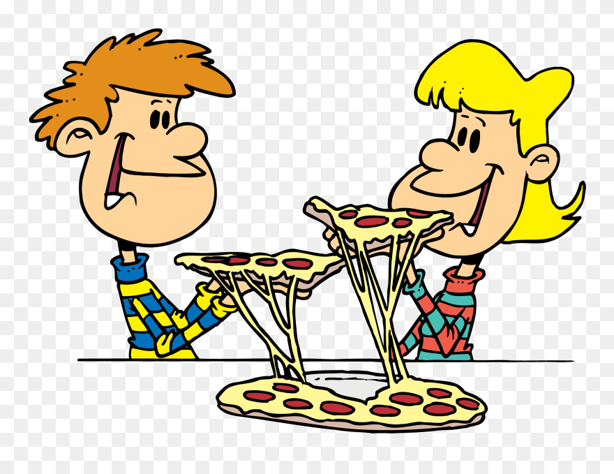 Halloween Eating Pizza Clipart Png Black And White - Friends Eating Pizza Clipart Transparent Png