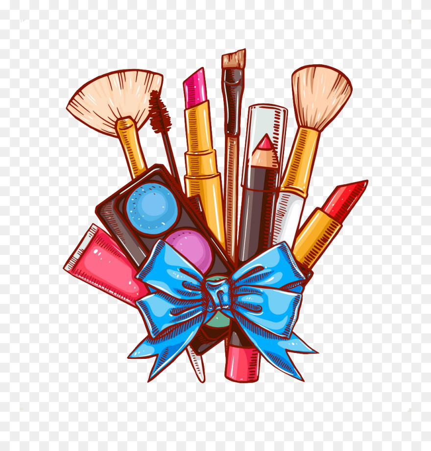 Cosmetics Makeup Brush Lipstick - Cartoon Makeup Clipart - Png Download