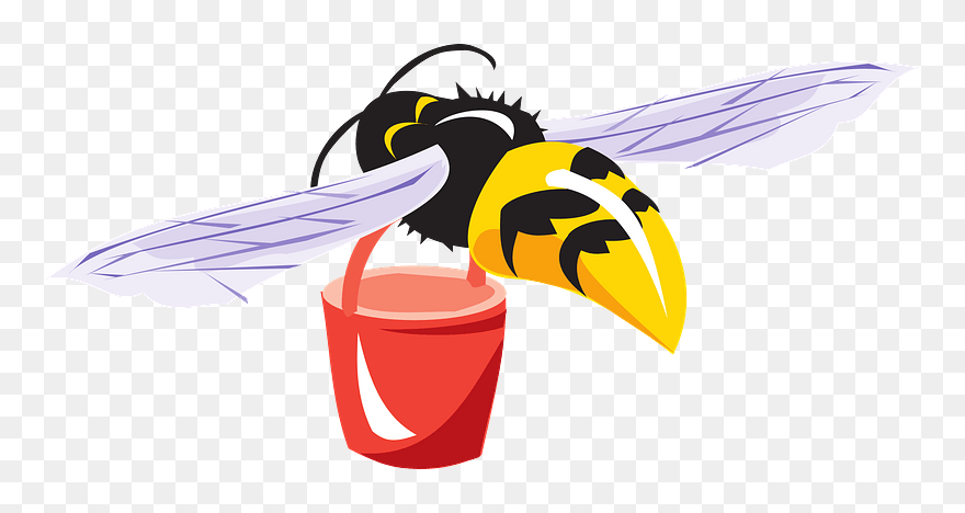 Bee With Red Bucket Clipart - Illustration - Png Download