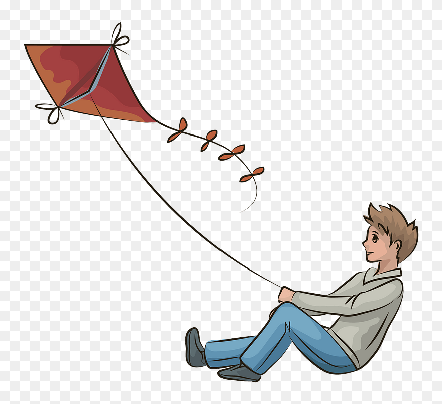 Boy With A Kite Clipart - Cartoon - Png Download