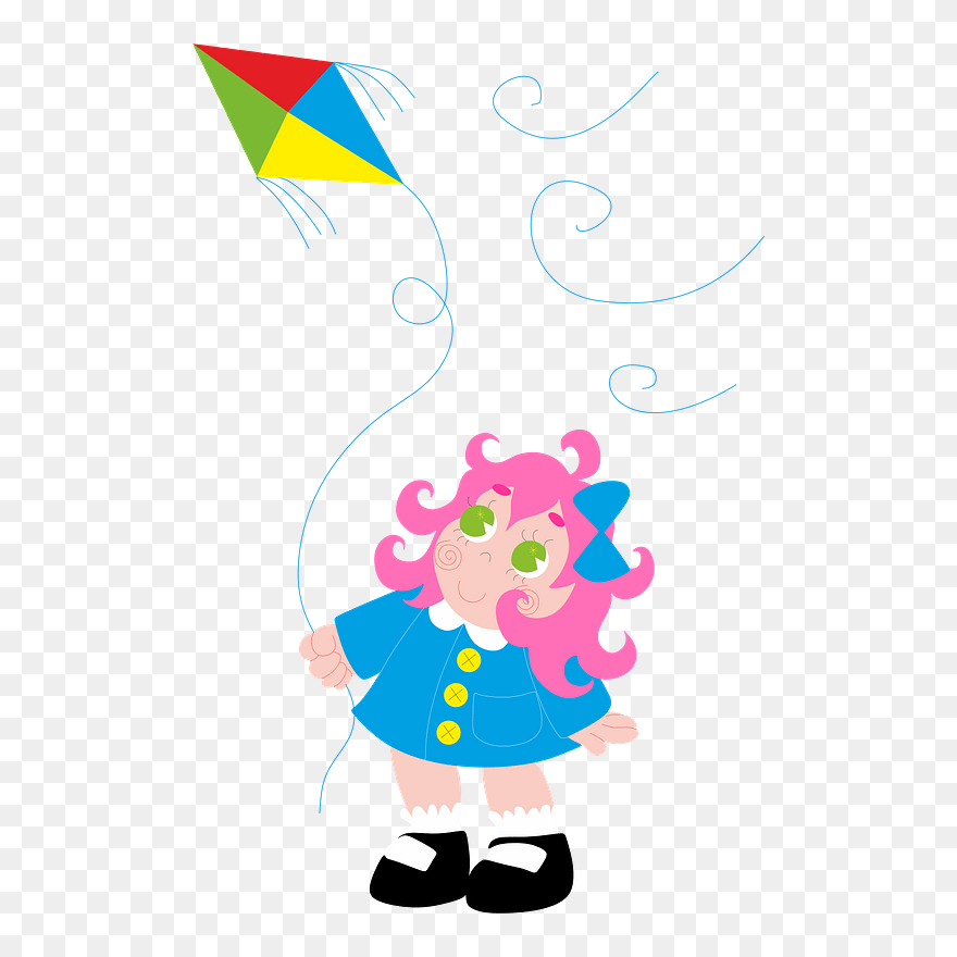 Girl With A Kite Clipart - Illustration - Png Download