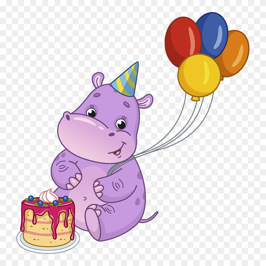 Birthday Hippo Clipart - Cartoon - Png Download