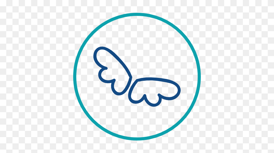 Teal Outlined Circle Dark Blue Outlined Angel Wings - Circle Clipart